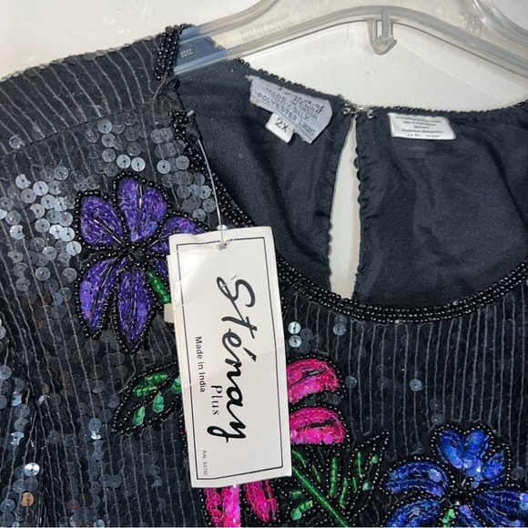 Vintage Stenay 100% Silk Floral Sequined Evening Top Blouse Size 2X NWT - Picture 4 of 15